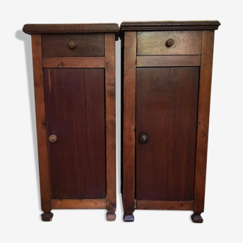 Pair of nightstands in wood covered marble