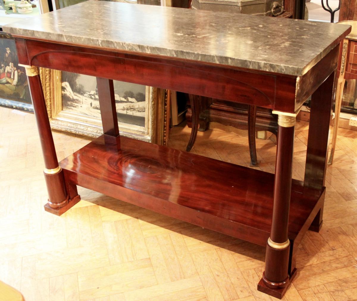 Console empire mahogany and marble tray