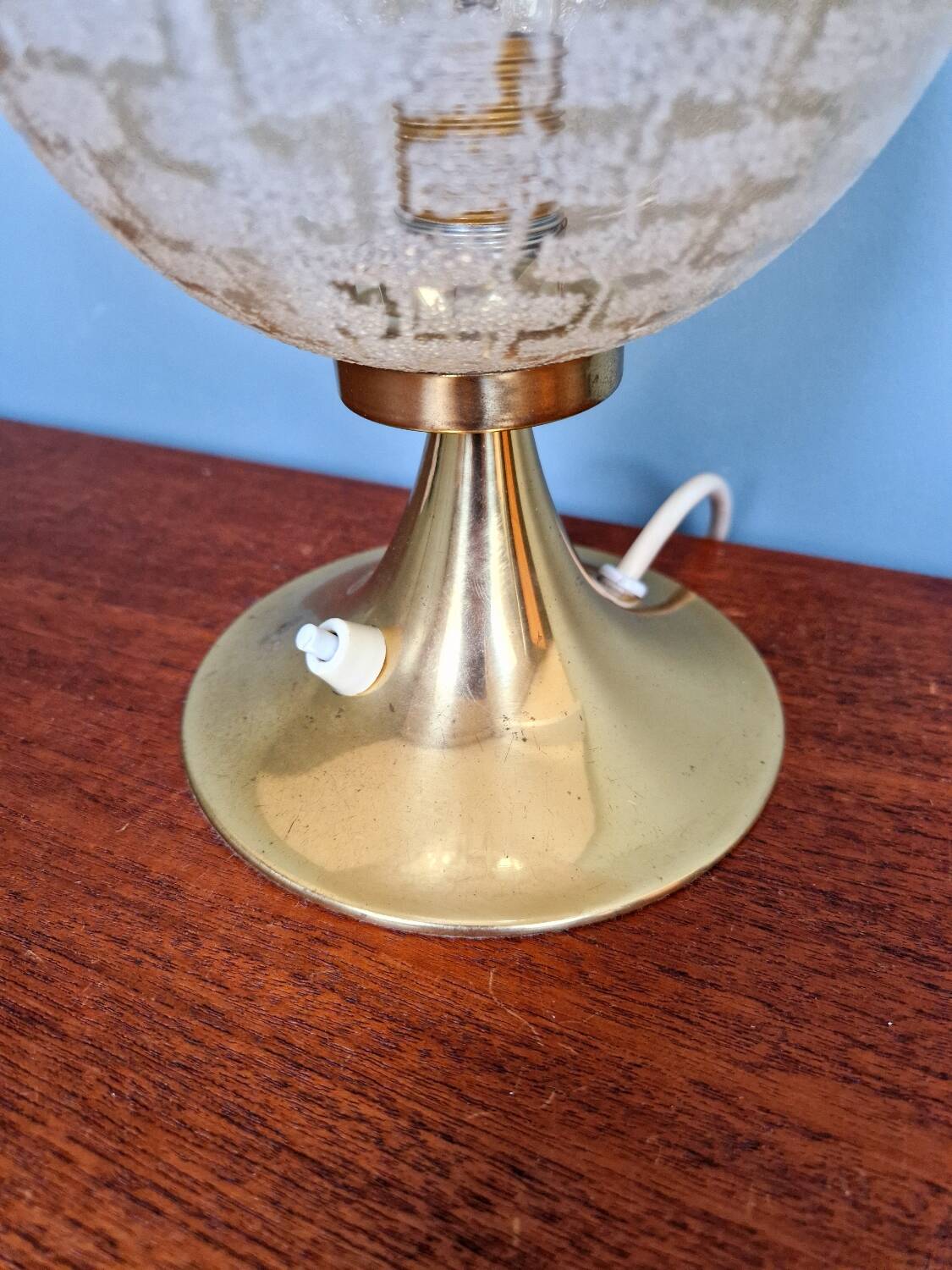 Space Age brass and textured glass table lamp, 1970s