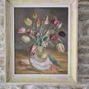 Oil on Canvas Still Life Flowers Bouquet Tulips Signed J. Testut