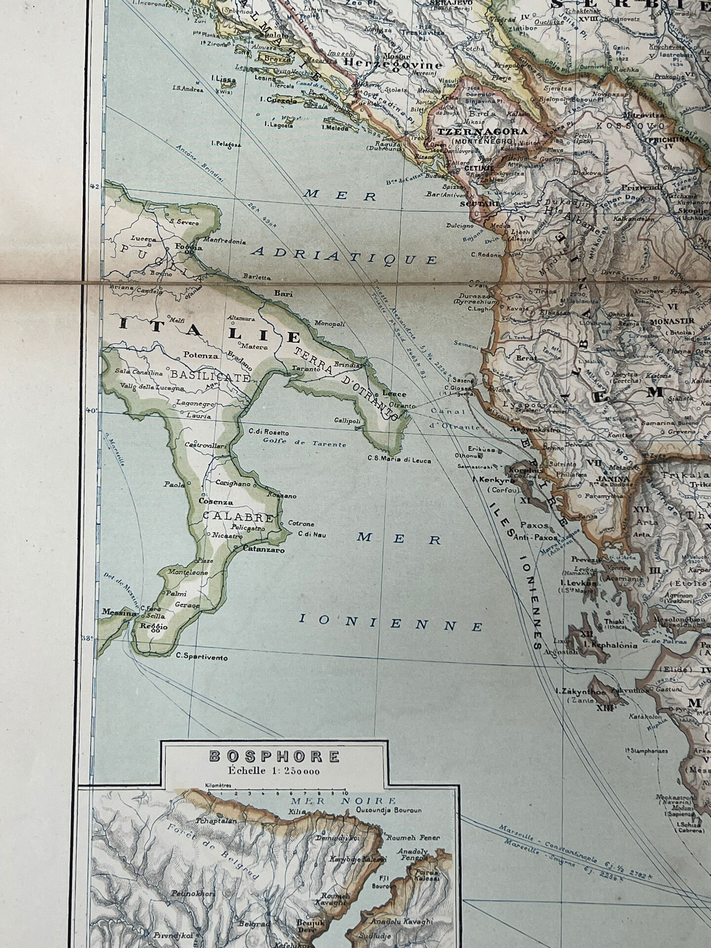 Carte ancienne Péninsule des Balkans 69x54cm