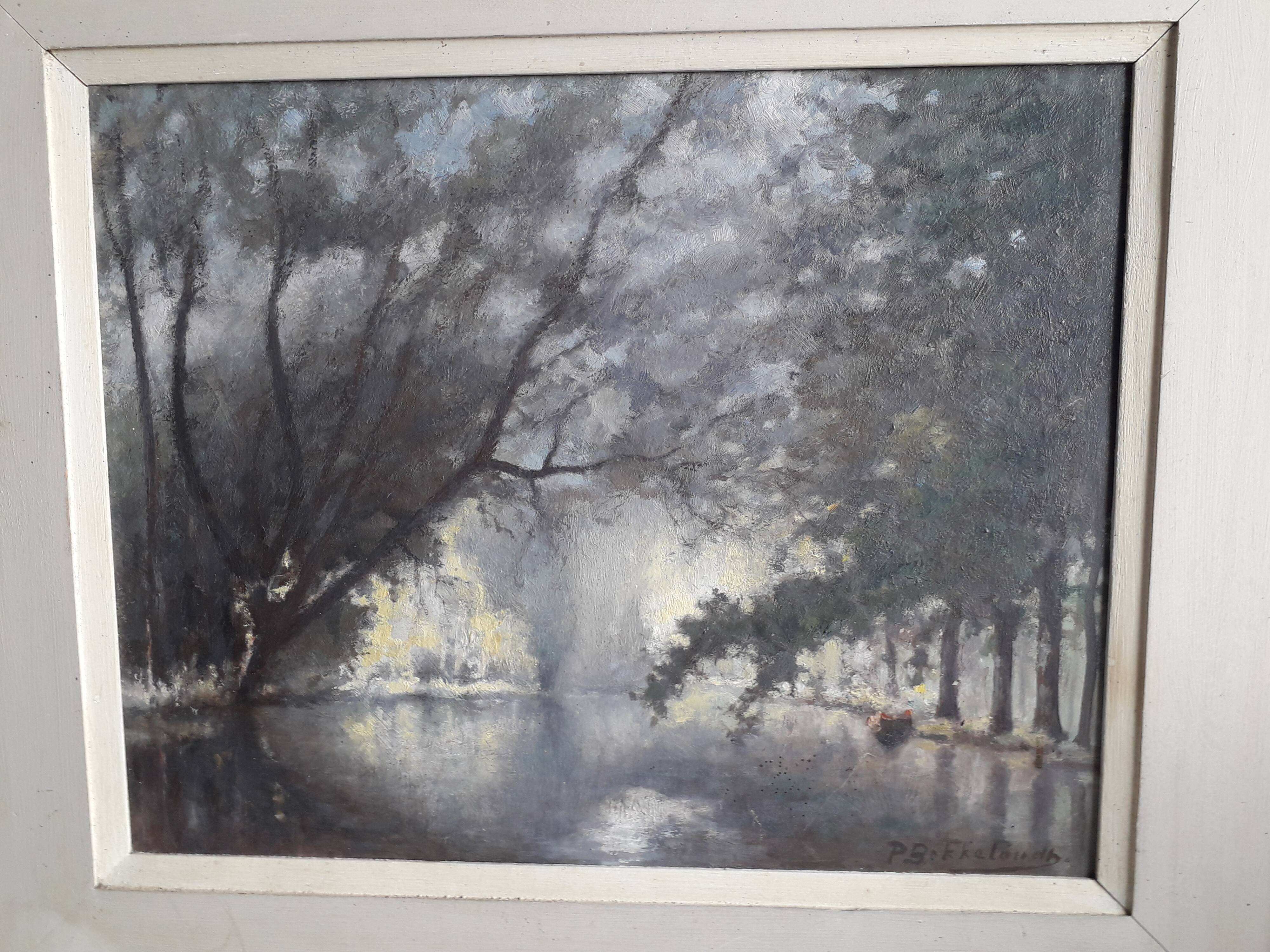 Old oil painting representing a landscape