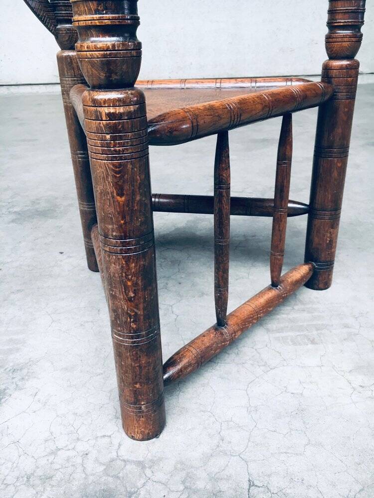 Brutalist Carved Oak Tripod Monk Chair, Sweden, 1930s