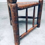 Brutalist Carved Oak Tripod Monk Chair, Sweden, 1930s