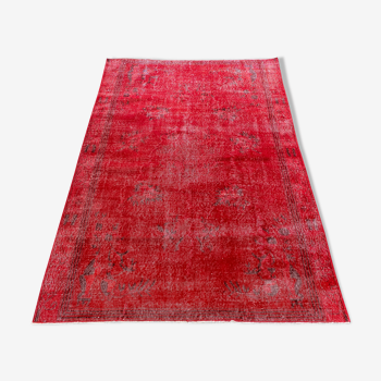 Red Oushak Rug 167x252 Vintage Rug, Red Overdyed Rug, Faded Rug -Rug For Living Room