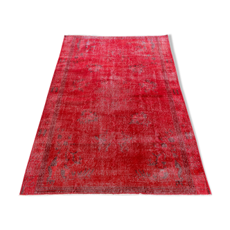 Red Oushak Rug 167x252 Vintage Rug, Red Overdyed Rug, Faded Rug -Rug For Living Room