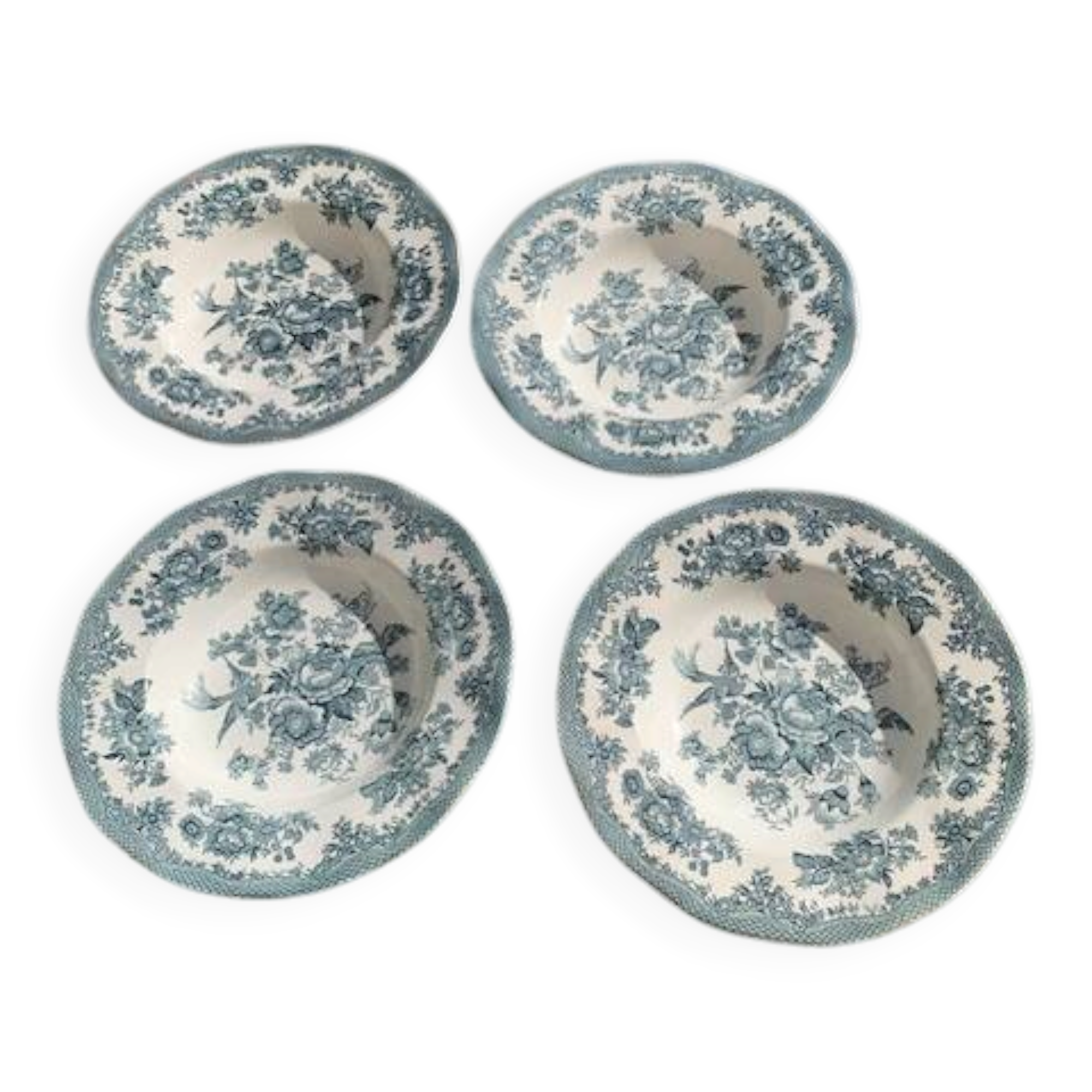 4 deep plates Enoch Wedgwood Asiatic Pheasants antique