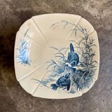Large compote dish Gien in blue ironstone, "Birds" service around 1870.