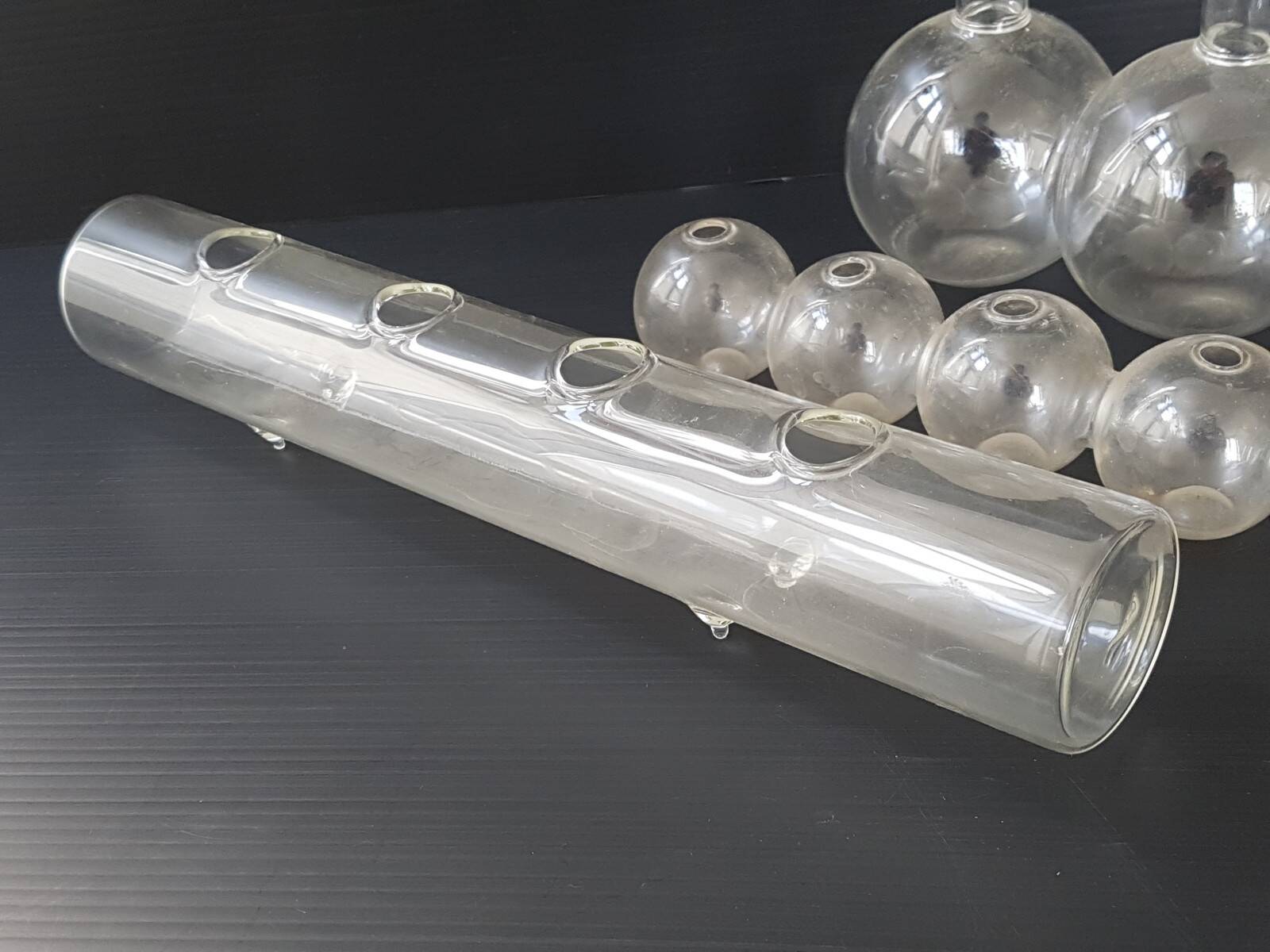 Set of 3 vintage hand-blown glass vases 1970
