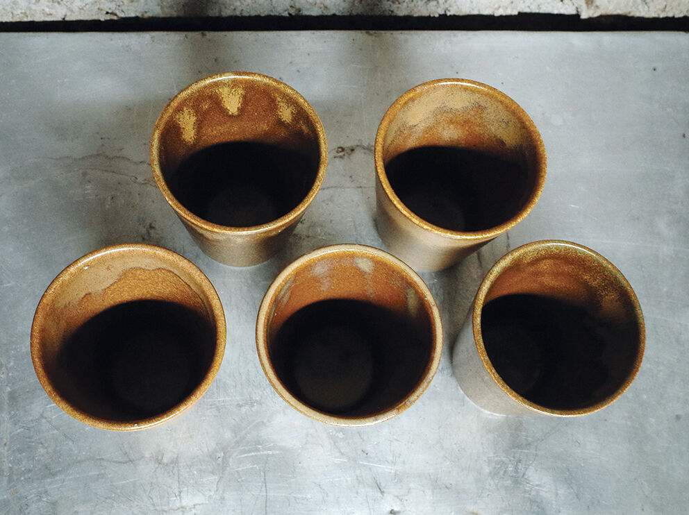 Set of 5 coffee cups in digoin sandstone color "bronze"