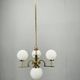 1930s Art Deco Brass and Opaline Glass Globe Chandelier, Czechoslovakia