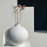 Handcrafted terracotta ball vase painted white H:24 D:26