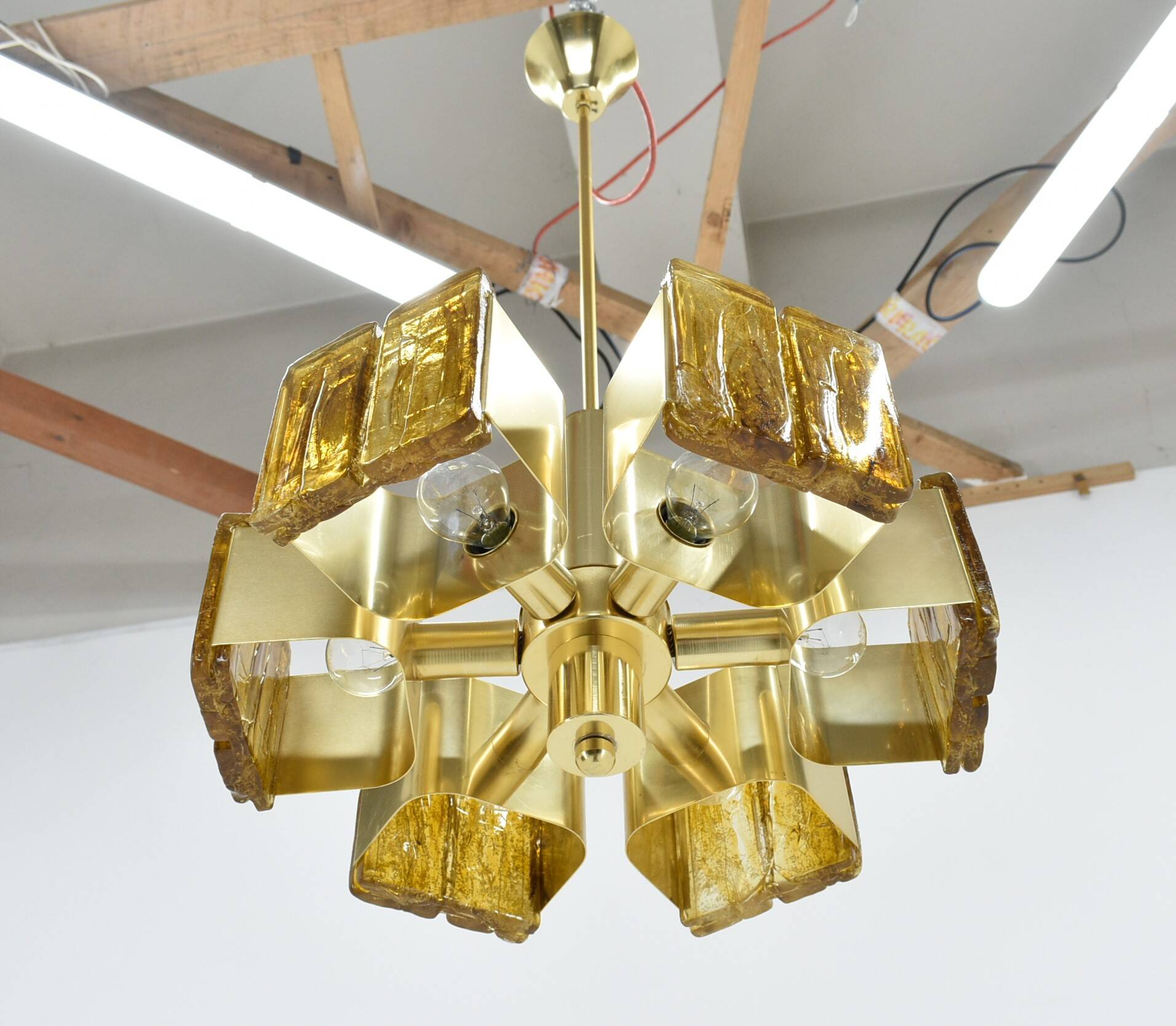 Mid-century design brass and resin pendant, 1960s / Hungary