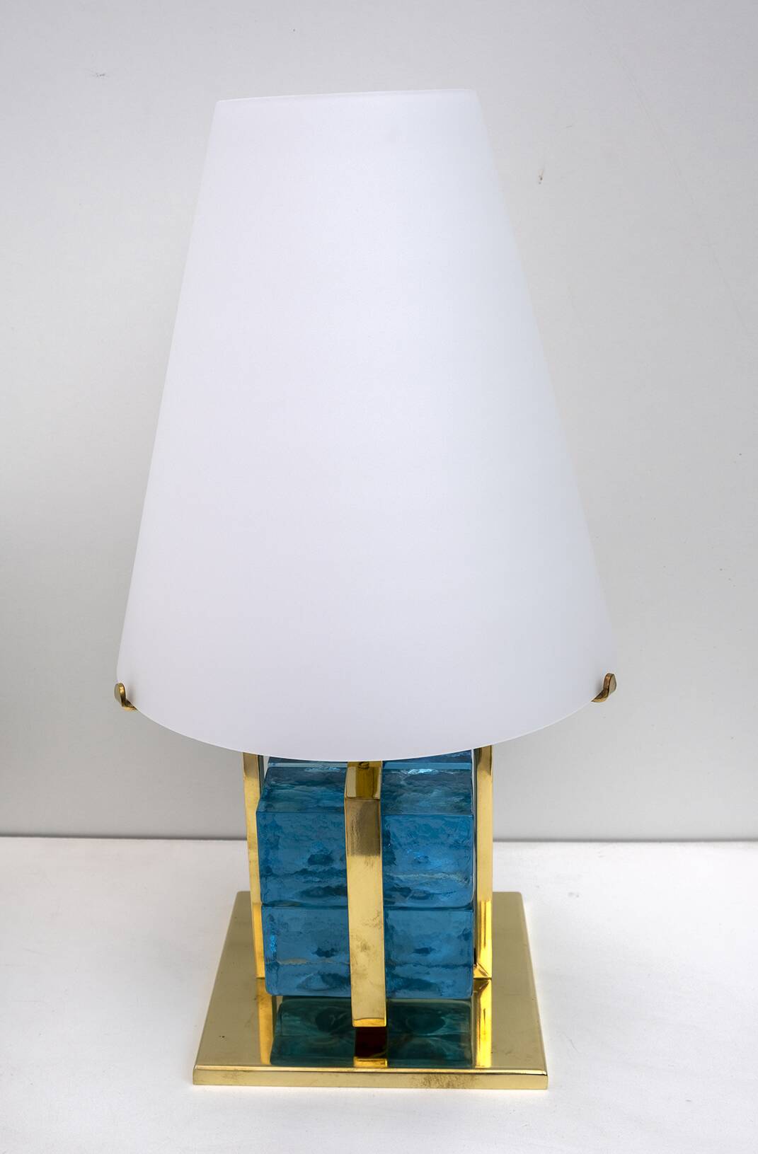 Pair of Contemporary Murano Glass and Brass Table Lamps