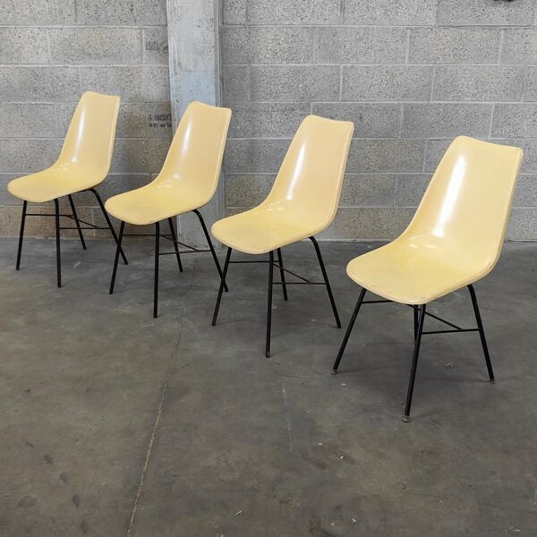 Lot de 4 chaises fibre et métal par Miroslav Navratil pour Vertex 1960