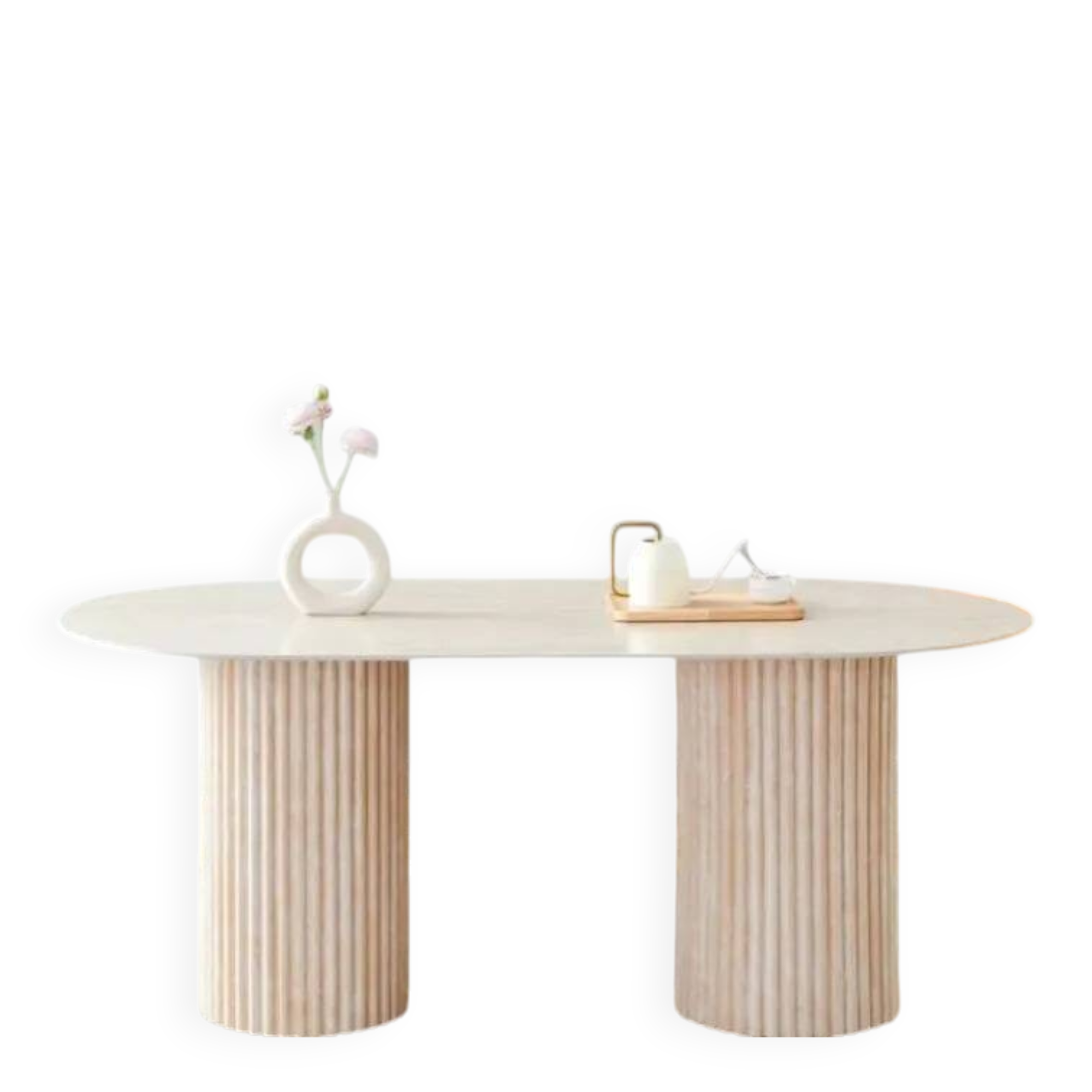 Dining table Keysha travertine base ceramic travertine top glossy