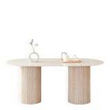 Dining table Keysha travertine base ceramic travertine top glossy