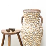 Terracotta and shell jar with handles for the terrace