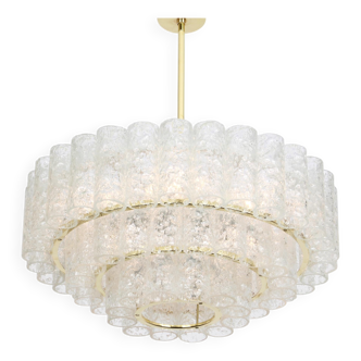 Glass tube chandelier in Murano ice glass by Doria, Germany, 1960s