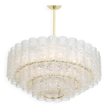 Glass tube chandelier in Murano ice glass by Doria, Germany, 1960s