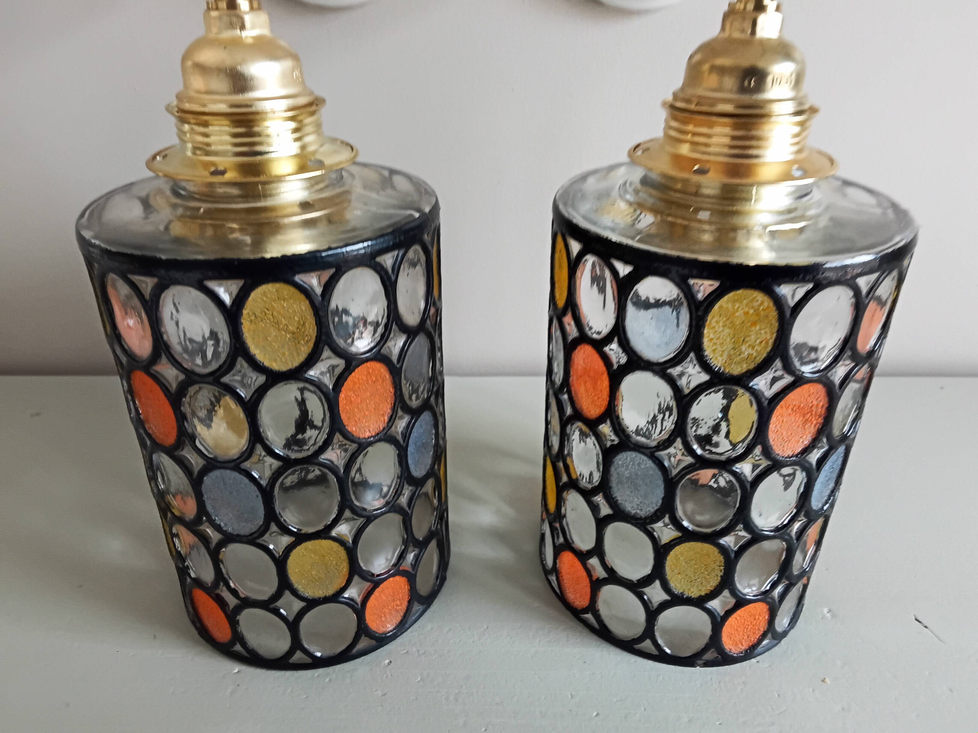 Paire d'appliques murales vintage globes à facettes