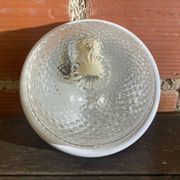 Vintage Round Ceiling Light Moulded Glass + White Metal Surround #D90