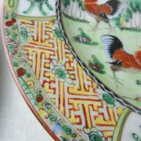 Lot of old Chinese porcelain plates, 5 roosters decoration, stamp, 19th