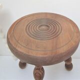 Two vintage tripod solid wood stools