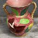 Vase Vallauris rose bonbons décor Floral H 20 cm