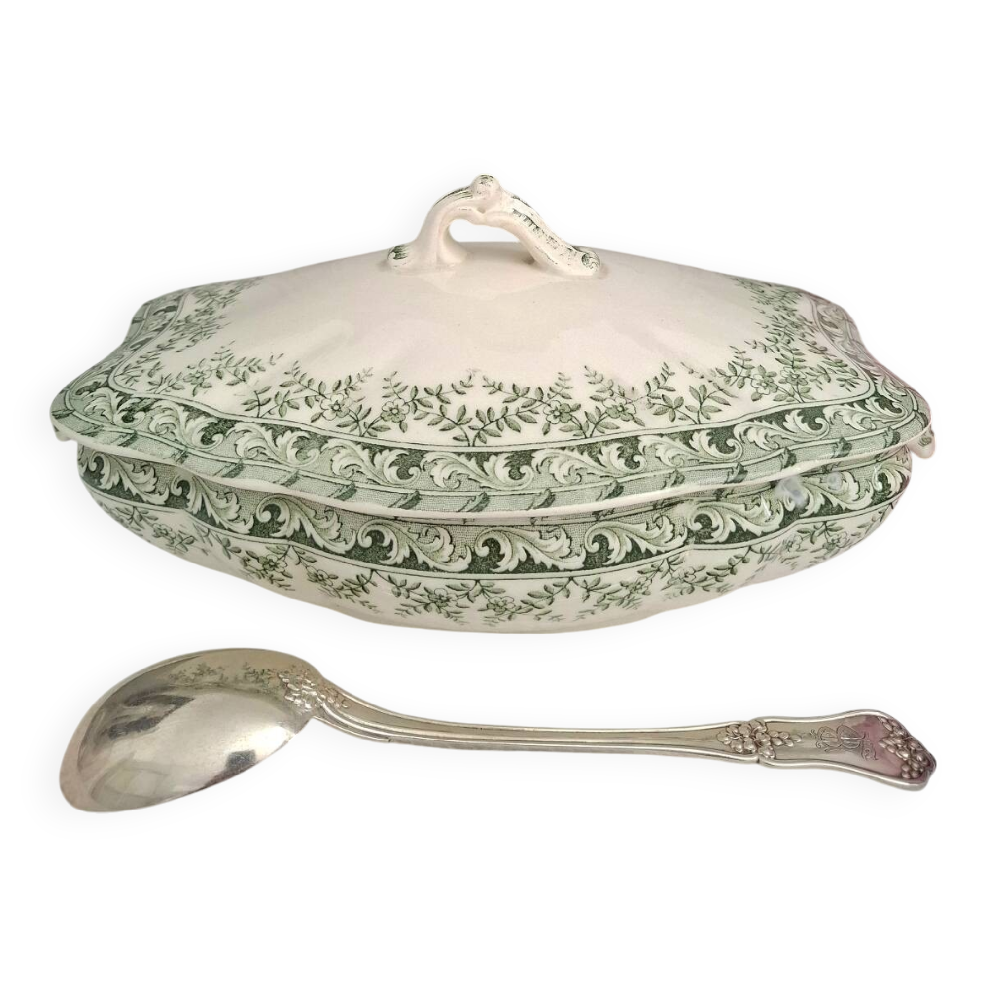 Antique earthenware vegetable or soup tureen in iron earthenware