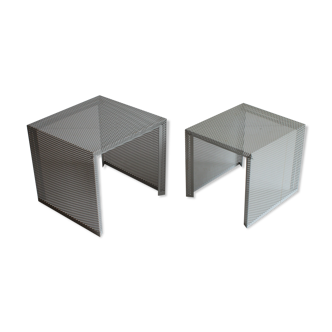 Grey perforated metal nesting side tables, 1990s set of two.
