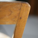 Pair of brutalist wooden back stools. France, circa 1960