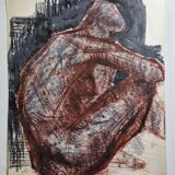 Charcoal and red chalk nude study signed by Maurice de Bus, 1960, 47 x 60 cm