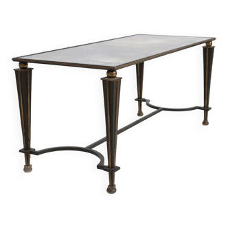 Table basse avec plateau en verre églomisé noir et doré