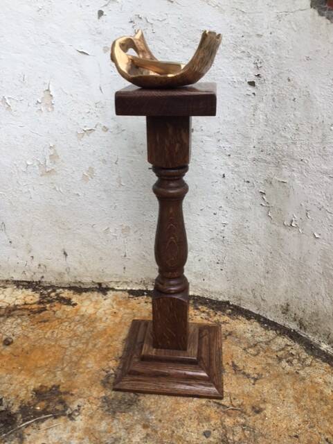 Cendrier bois et bronze vintage, cendrier sur pied, cendrier bronze doré