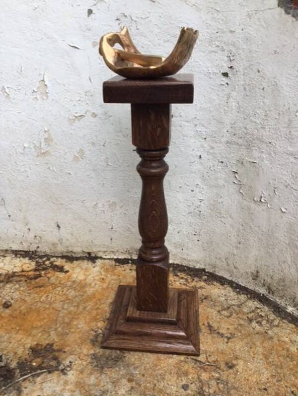 Cendrier bois et bronze vintage, cendrier sur pied, cendrier bronze doré