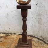 Cendrier bois et bronze vintage, cendrier sur pied, cendrier bronze doré