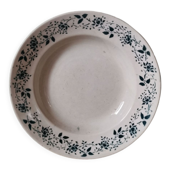 Assiette creuse vintage motif fleur faïence bordeaux