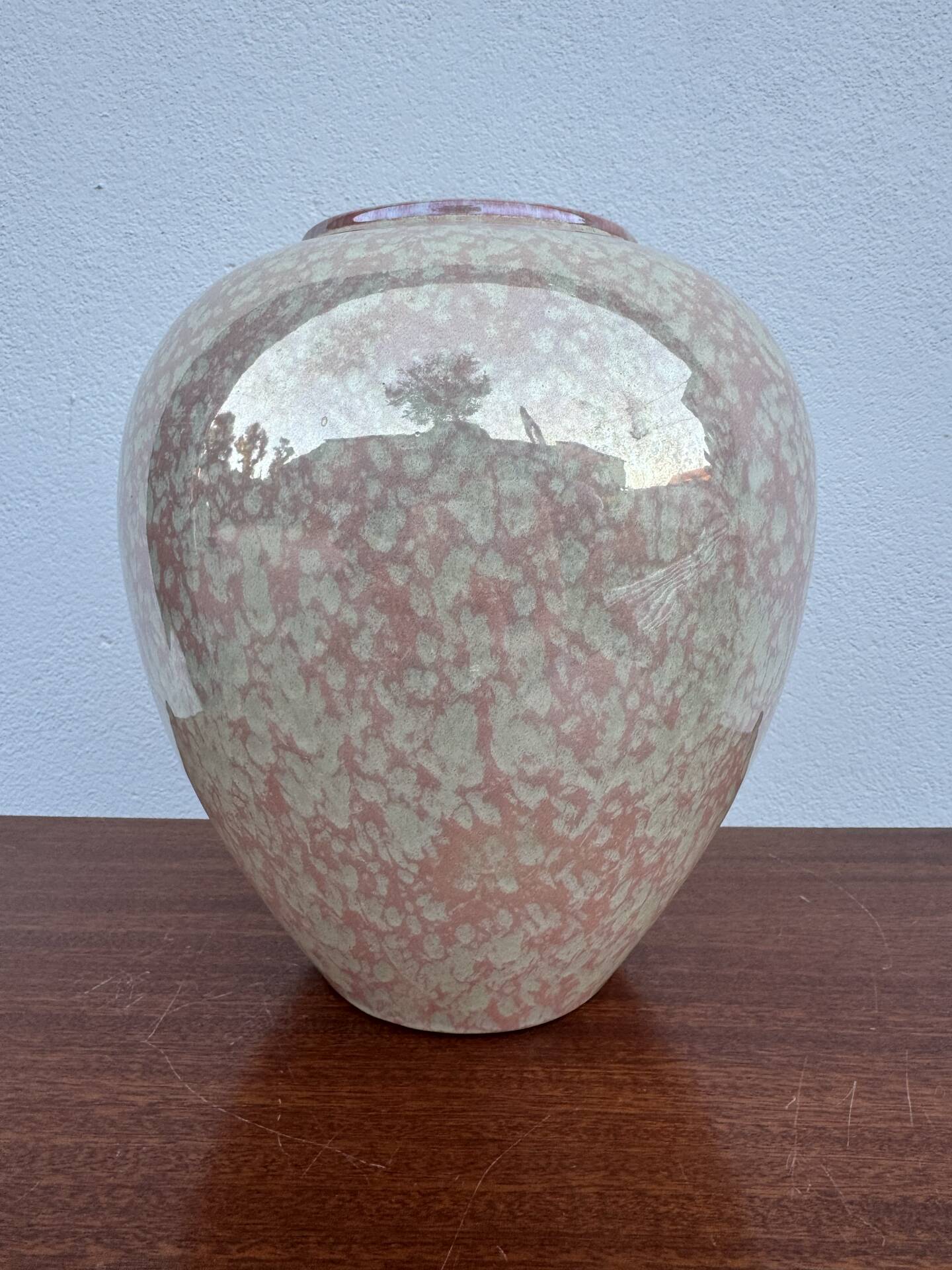 Iridescent Charolles earthenware round vase from the 1980s.