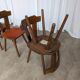 Vintage Tyrolean Dining Chairs: Set of 4, Red Fabric Seat, 1970s