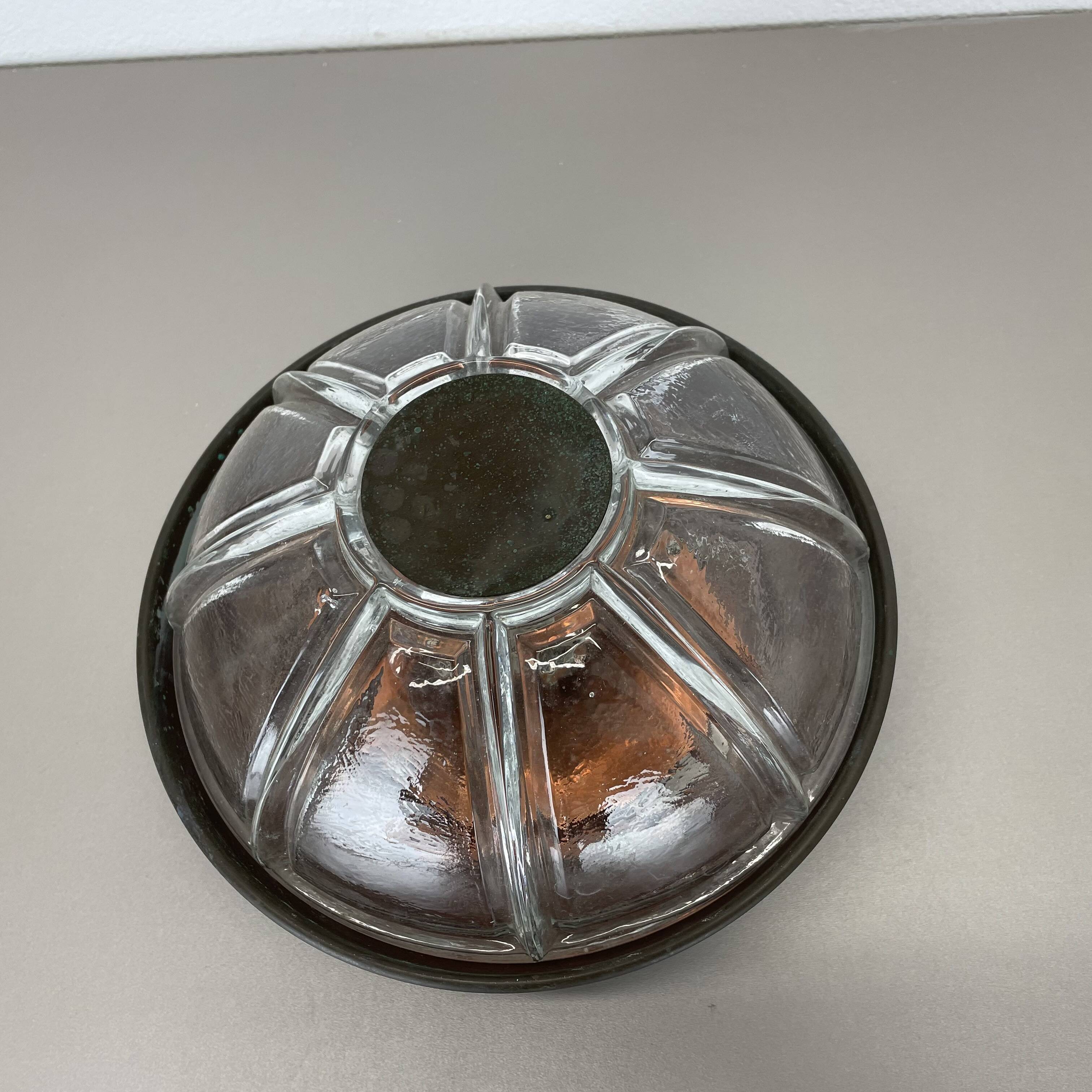 Unique brutalist boom copper and glass wall light by bega lights, germany, 1980s