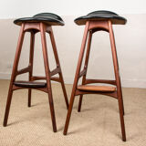 Pair of danish high stools in teak and black skaï model od61 by erik buch for oddense .