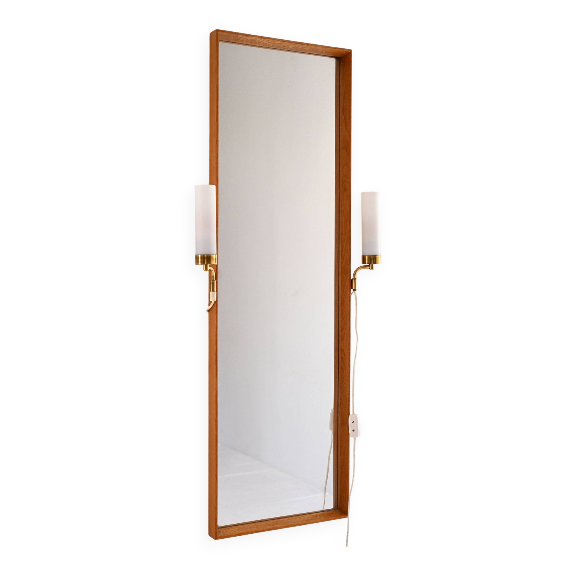 1950s Vintage Mirror with Integrated Brass Sconces