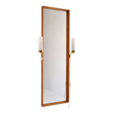 1950s Vintage Mirror with Integrated Brass Sconces