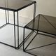 Isosceles coffee table in wire metal and black smoked glass, Max Sauze design 1970