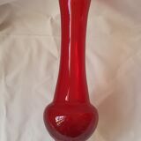 Soliflore vase in red glass and transparent foot