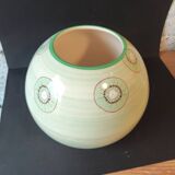 Lunéville France round vase – kiwi & leaf decoration – soft green vintage