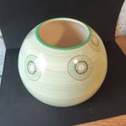 Lunéville France round vase – kiwi & leaf decoration – soft green vintage