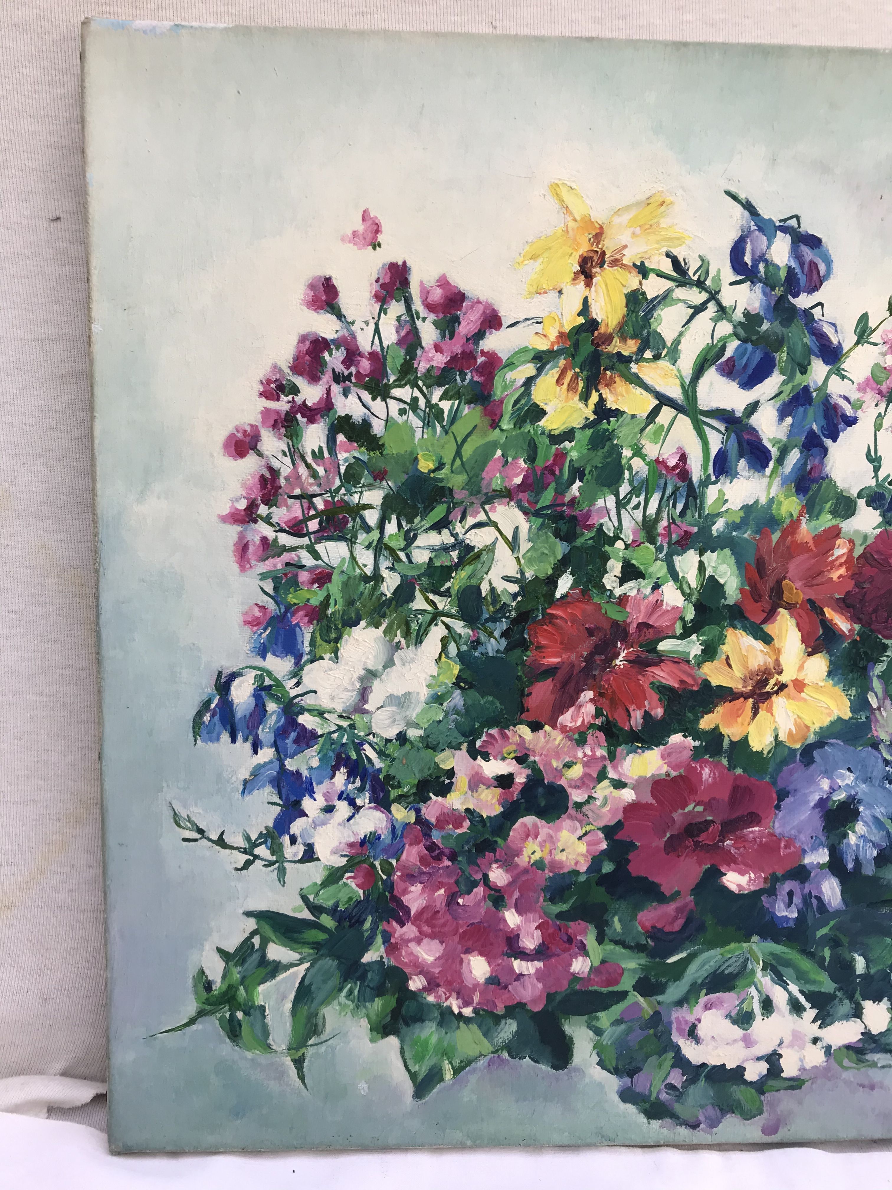 Painting painting oil on canvas Oechslin "bouquet de fleurs" vintage