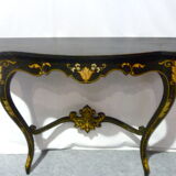 Console Napoleon III in blackened wood and golden flowers